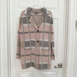 Lark+Grey pink Open Front Plaid Pattern Cardigan M